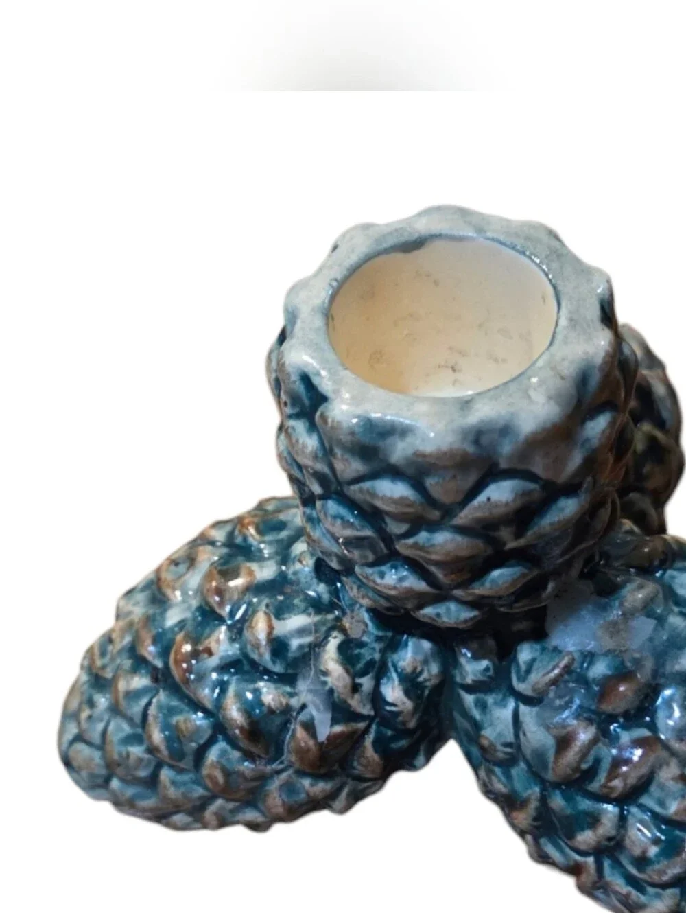Vintage 1993 Ceramic Pinecone Candle Holders Nature Inspired Decor Set of 2